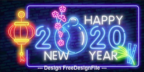 Happy 2020 new year neon greeting card vector
