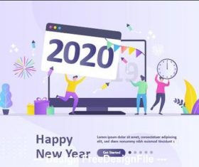 Happy people welcome 2020 new year cartoon illustration vector