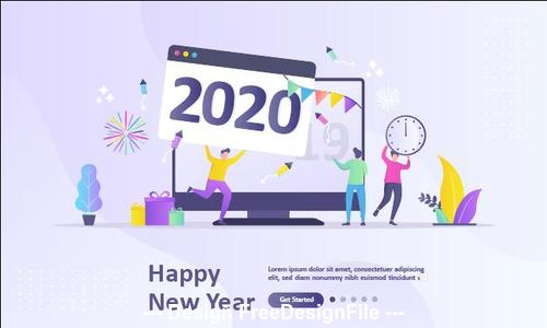 Happy people welcome 2020 new year cartoon illustration vector