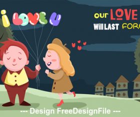 Illustration happy loving with balloons vector