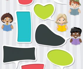 Illustration reading books students and color dialogs vector 01