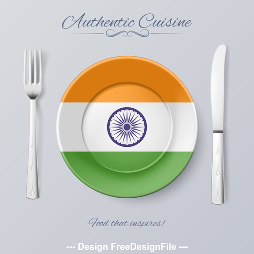 Indian authentic cuisine and flag circ icon vector