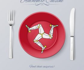 Isle of Man authentic cuisine and flag circ icon vector