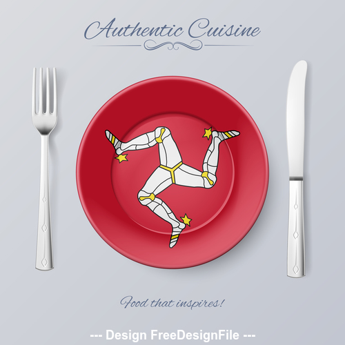 Isle of Man authentic cuisine and flag circ icon vector