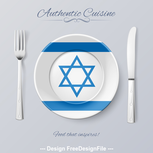 Israel authentic cuisine and flag circ icon vector