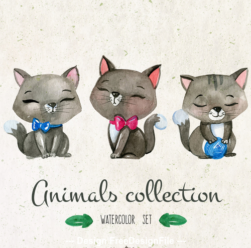 Kitten colorful watercolor animal painting vector