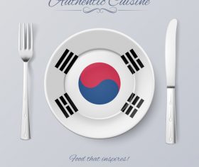 Korea authentic cuisine and flag circ icon vector