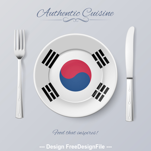 Korea authentic cuisine and flag circ icon vector