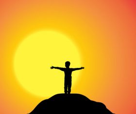 Little boy silhouette stretching arms vector