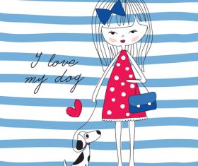 Little girl and pet dog vector