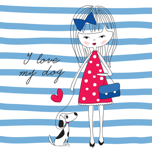 Little girl and pet dog vector