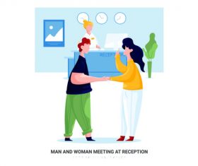 Man and woman meeting at reception cartoon illustration vector