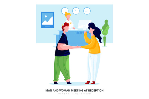 Man and woman meeting at reception cartoon illustration vector