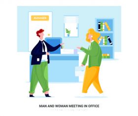 Man and woman meeting in office cartoon illustration vector