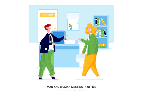 Man and woman meeting in office cartoon illustration vector