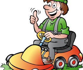 Man driving a battery car cartoon vector