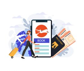 Mobile phone booking cartoon illustration vector