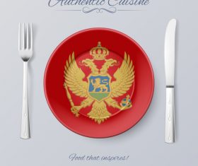 Montenegro authentic cuisine and flag circ icon vector