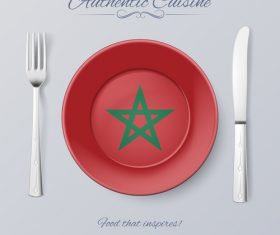 Morocco authentic cuisine and flag circ icon vector