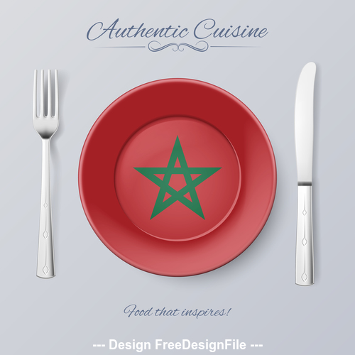 Morocco authentic cuisine and flag circ icon vector