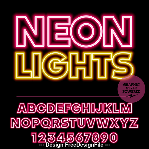Neon lights colorful alphabet vector