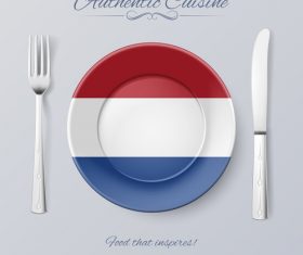 Netherlands authentic cuisine and flag circ icon vector