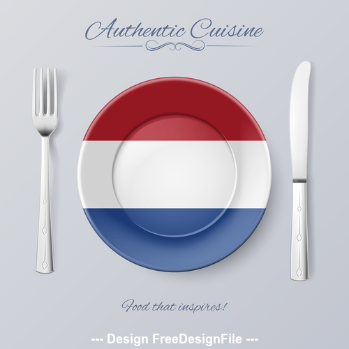 Netherlands authentic cuisine and flag circ icon vector