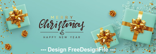 New year merry christmas cyan background vector