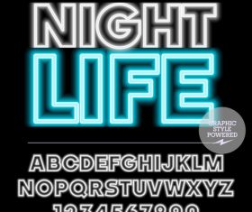 Night life color alphabet vector