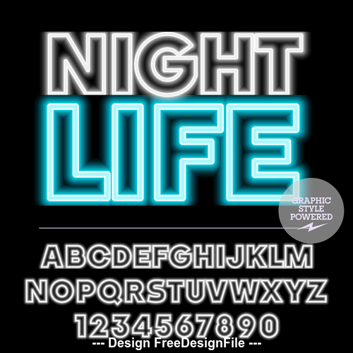 Night life color alphabet vector