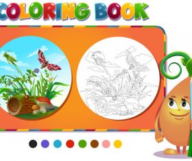Painting butterfly and grasshopper coloring book vector