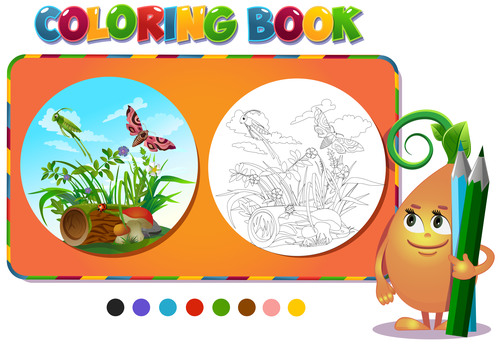 Painting butterfly and grasshopper coloring book vector