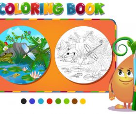 Painting frog and river coloring book vector