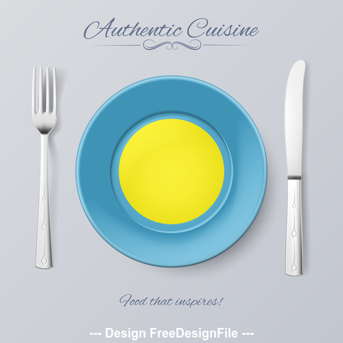 Palau authentic cuisine and flag circ icon vector
