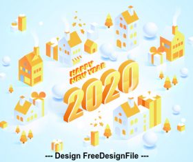 Paper-cut art 2020 Happy new year vector