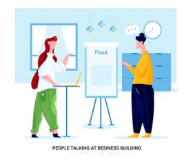 People talking at besiness building cartoon illustration vector