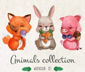 Pig and rabbit colorful watercolor animal painting vector