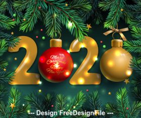 Pine branches background decoration 2020 new year template vector