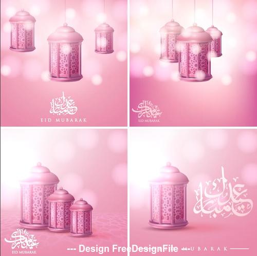 Pink background arabic style greeting decorated card vector