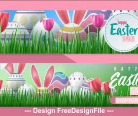 Pink background easter sale banner vector