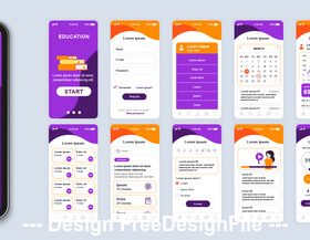 Purple background education mobile app Ui Kit Screen vector