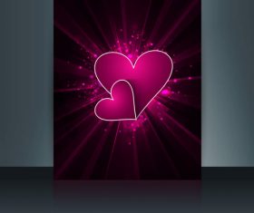 Purple glitter background heart shaped brochure cover vector