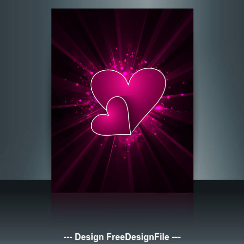 Purple glitter background heart shaped brochure cover vector