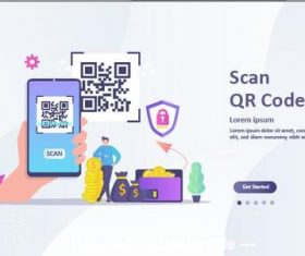 Qr code payment cartoon illustration vector