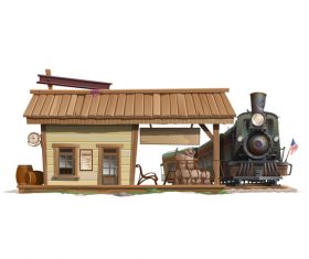 Railway station wooden building vector