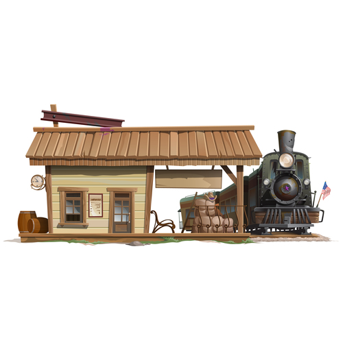 Railway station wooden building vector
