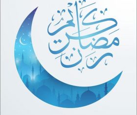 Ramadan Kareem mosque night covered with Islamic crescent vector