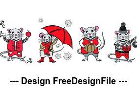 Rat vector hand drawn illustration new year greeting card template 01