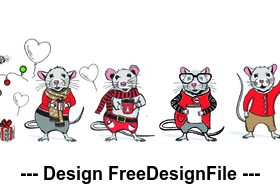 Rat vector hand drawn illustration new year greeting card template 02