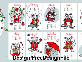 Rat vector new year calendar template